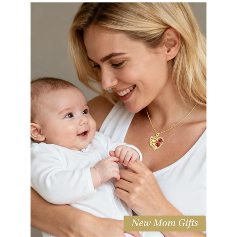 10K 14K 18K Gold Double Birthstone Heart Mother Son/Daughter Pendant Necklace for Mom
