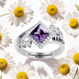 Sterling Silver Personalized Birthstone Engraved Class Ring Gift for Students