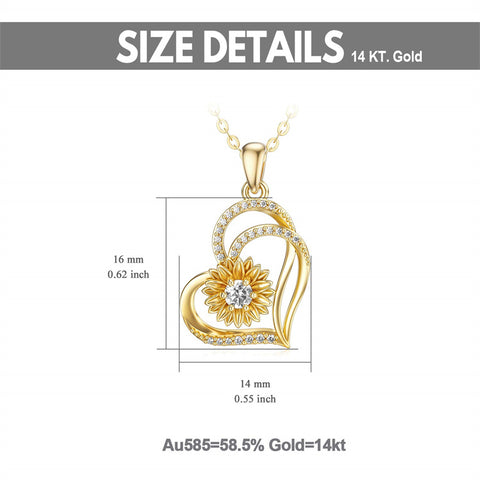 Solid 14K Gold Sunflower Heart Necklace for Women Real Gold Flower Necklace You are May Sunshine Necklace