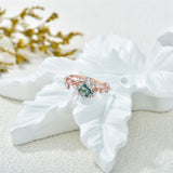 Sterling Silver 10K 14K 18K 2CT Natural Moss Agate Leaf Engagement Wedding Promise Rings Set