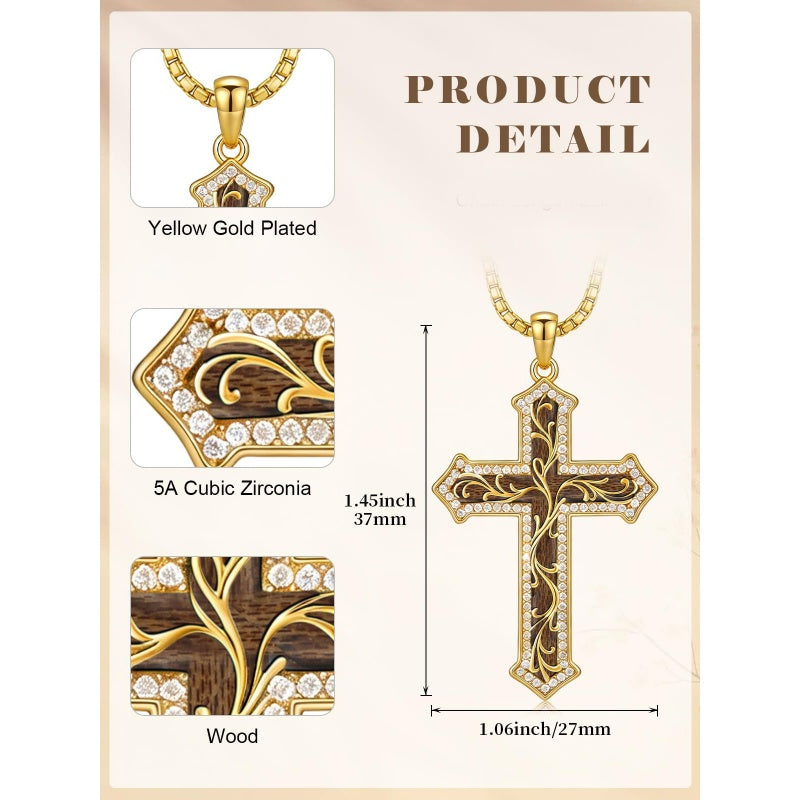 14K Gold Plated Turquoise  Abalone Shell Malachite Wood Filigree Cross Pendant Necklace
