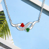 Sterling Silver Personalized Birthstone Name Wave Pendant Family Necklace