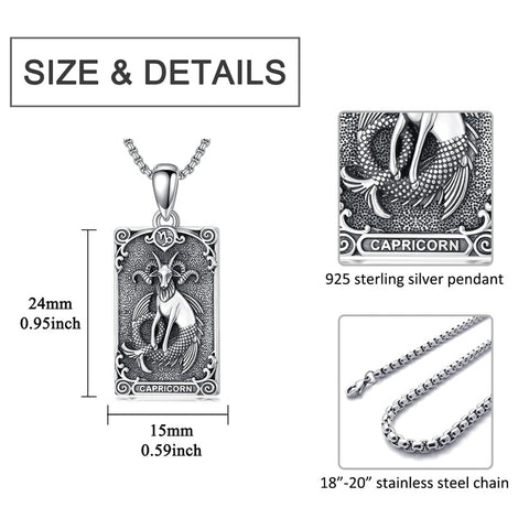 Sterling Silver Tarot Card 12 Zodiac Sign Pendant Necklace