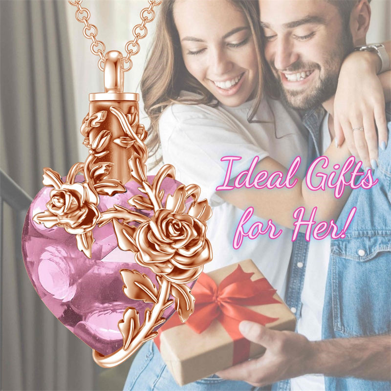 Sterling Silver Heart Crystal Rose Urn Necklaces for Ashes for Women