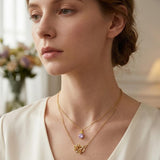 14K Gold Birthstone Birth Flower  Pendant Necklace Birthday Jewelry Gifts for Women