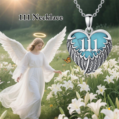 Sterling Silver Turquoise Angel Number 11:11 111 333 444 Pendant Necklace