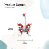 Sterling Silver Cubic Zircon Skull Butterfly Belly Button Ring for Women