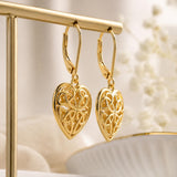 14K Gold Plated Celtic Knot Openwork Heart Leverback Earrings Christmas Birthday Gift
