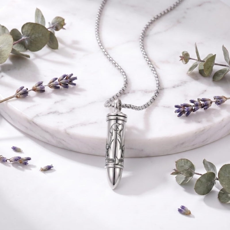Sterling Silver Animal Angel Wings Pet Jesus Bullet Urn Necklaces for Ashes for Men