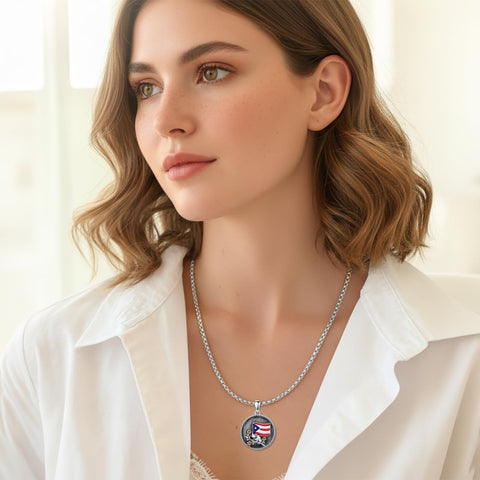 Sterling Silver Frog Flag Puerto Rico Pendant Necklace