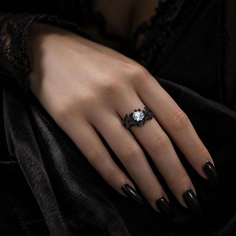 Sterling Silver 10K 14K 18K Gold Custom Engraved  Moissanite Gothic Ring for Women Halloween Gift