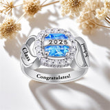 Sterling Silver Personalized Birthstone Engraved Class Ring for Women Gift for Students