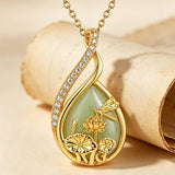 14K Gold Plated Jade Hummingbird Butterfly Dragonfly Turtle Animal Pendant Necklace