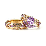 Sterling Silver 10K 14K 18K Gold Purple Gemstone Amethyst  Rings Set Couple Promise Rings Wedding Anniversary Rings