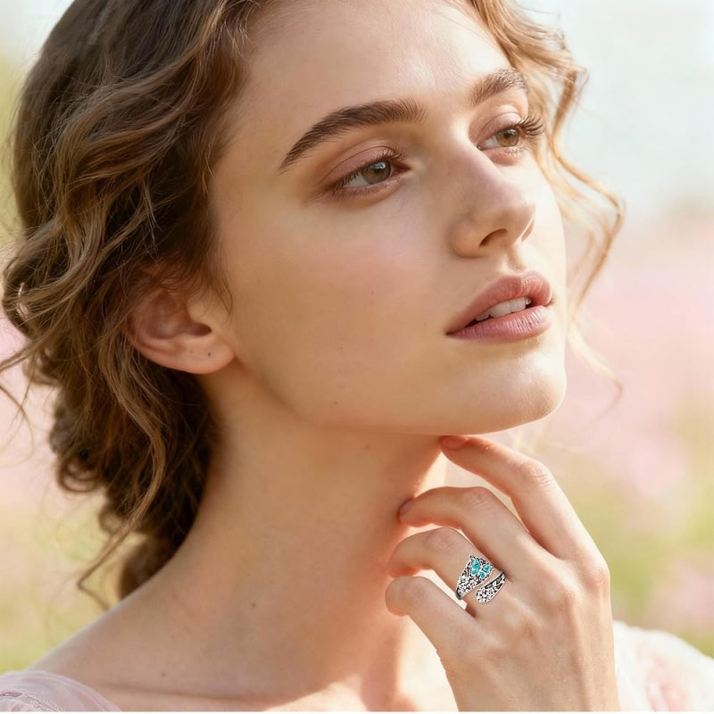 Sterling SilverMustard Seed Turtle Ocean Butterfly Dragonfly Turquoise Adjustable  Spoon Ring Spoon Jewelry for Women