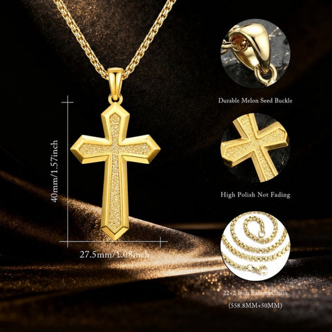 14K Gold Plated Cross Pendant Necklace for Men