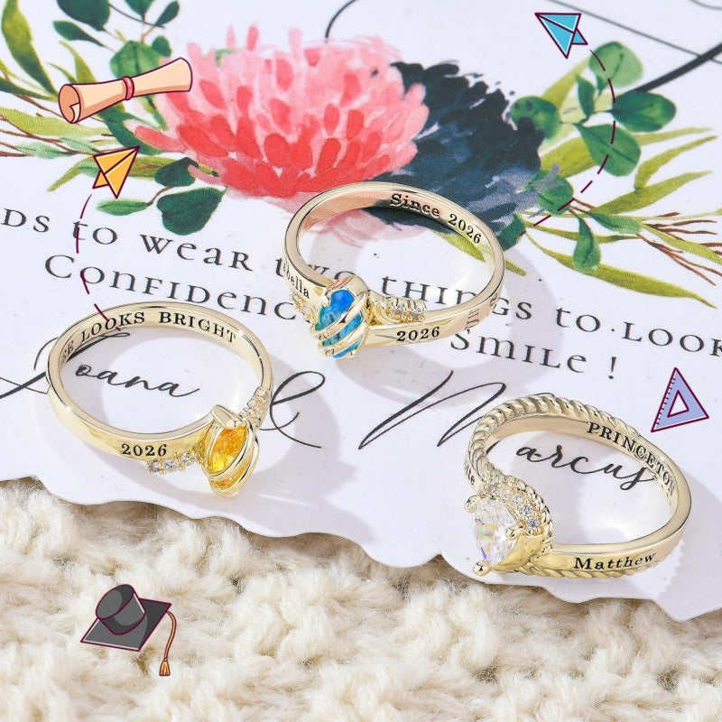 Copper Sterling Silver Personalized Birthstone High School College Class Ring Graduation Memorial Rings Gifts for Her