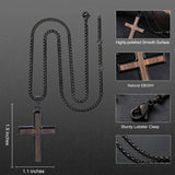 14K Gold Plated Wooden Cross Necklace for Men with Stainless Steel Adjustable Chain