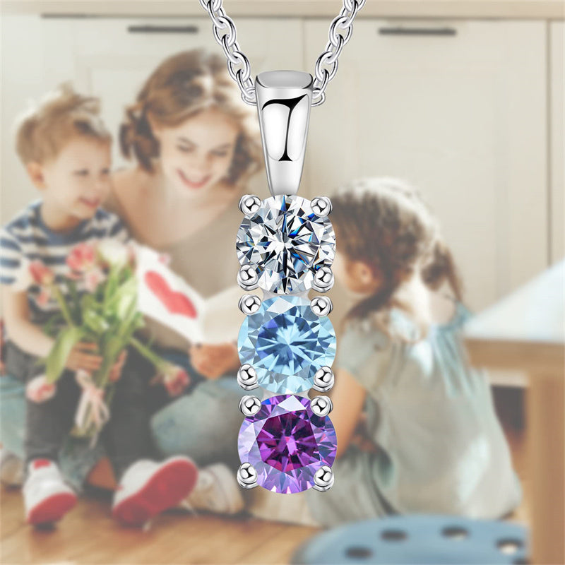 Copper Sterling Silver Personalized Simulated 1-6 Birthstones Family Pendant Necklace