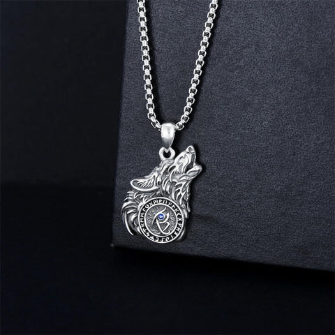 Sterling Silver Viking Wolf Pendant Necklace