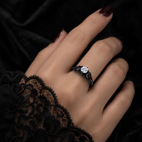 Sterling Silver 10K 14K 18K Gold Custom Engraved Moissanite Engagement Wedding Ring Halloween Gift