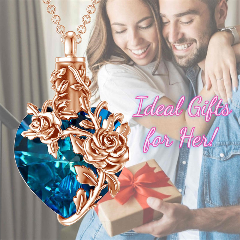 Sterling Silver Heart Crystal Rose Urn Necklaces for Ashes for Women
