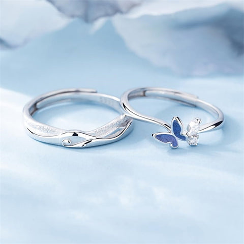 Copper Cubic Zirconia  Butterfly Adjustable Couple Rings