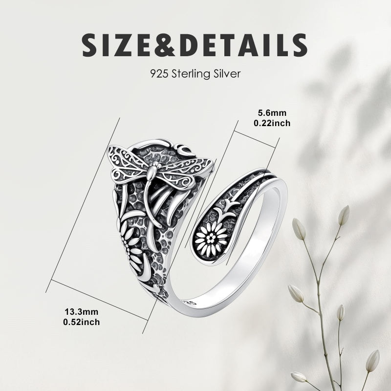 Sterling Silver Turquoise Hummingbird Butterfly Sunflower Adjustable Spoon Ring