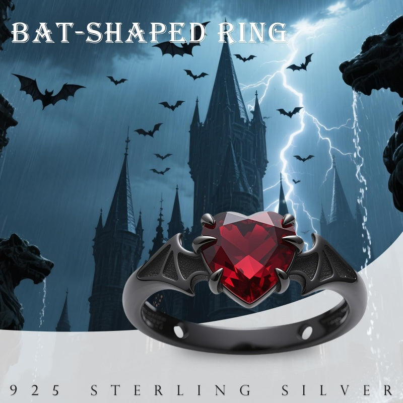 Sterling Silver 10K 14K 18K Gold 2-5CT Heart  Birthstone  Gothic Skeleton Halloween Skull Bat Ring