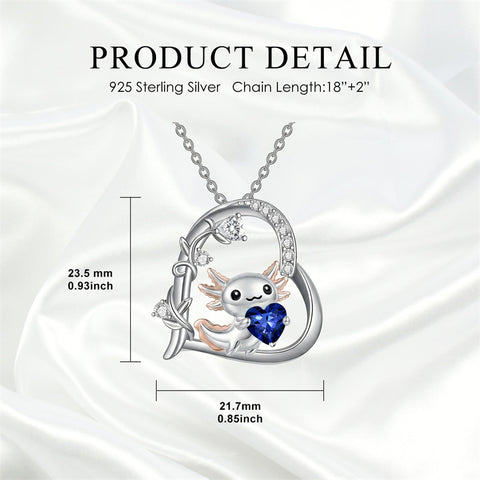 Sterling Silver Birthstone Axolotl Pendant Necklace Jewelry Gifts for Women