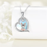 Sterling Silver  Heart Moonstone Yorkie Dog Pendant Engraved I Love You Forever