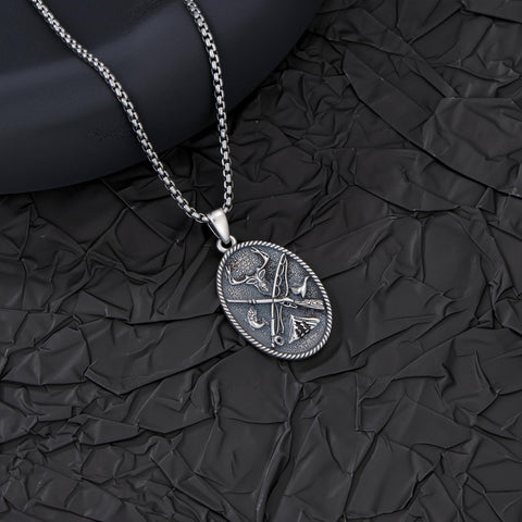 Sterling Silver Deer Bass Fish Wild Duck Fish Hook Pendant Necklace Hunting Jewelry Gifts for Men