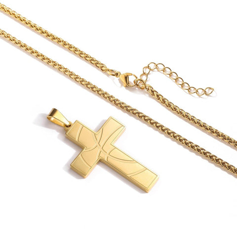 14K Gold Plated Bible Verse Basketball Cross Pendant Necklace for Men
