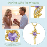 14K Gold Plated Birthstone Rose Cross Necklace for Women Faith Jewelry Gift