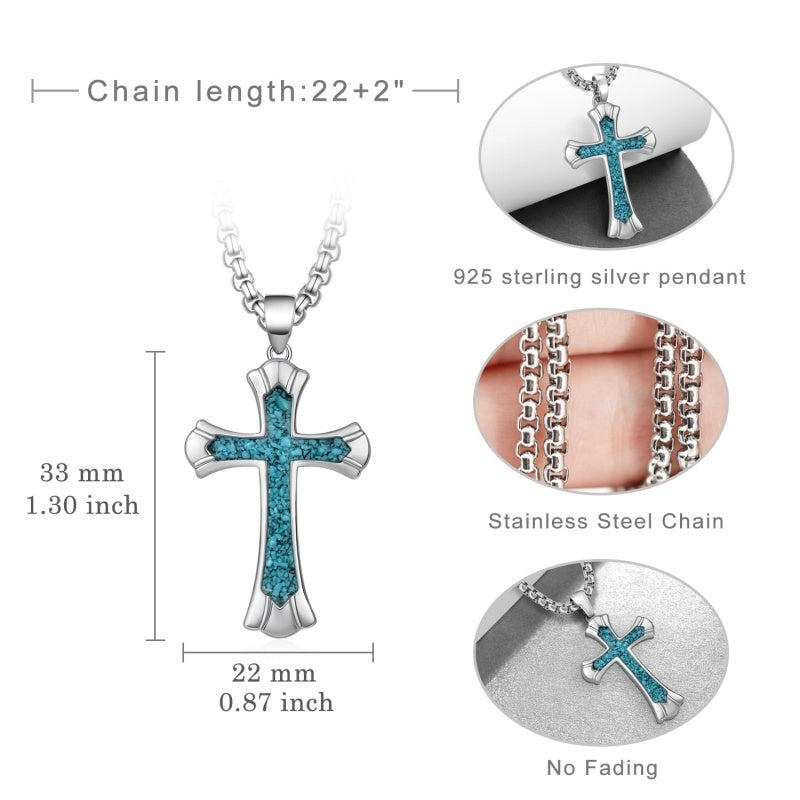 14K Gold Plated Turquoise Malachite Abalone Shell Cross Pendant Necklace for Men