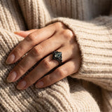 Sterling Silver 10K 14K  18K Gold Personalized Engraved Moss Agate Gothic Promise Wedding Engagement Black Ring Set