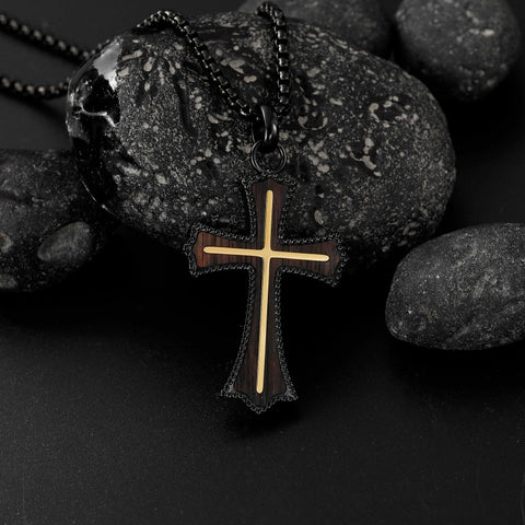 14K Gold Plated Wooden Abalone Shell Cross Pendant Necklacefor Men