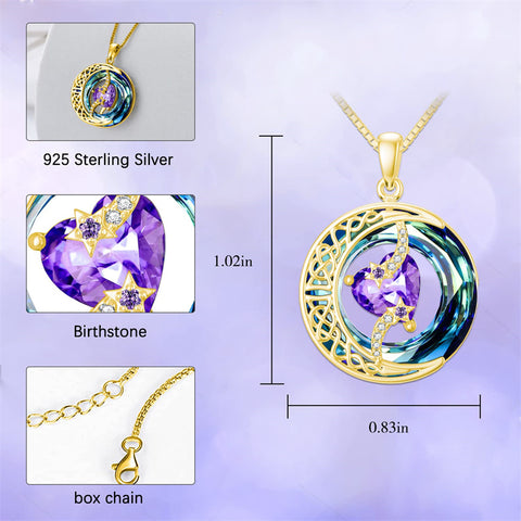 Sterling Silver Crystal Heart Birthstone Moon Star Pendant Necklace