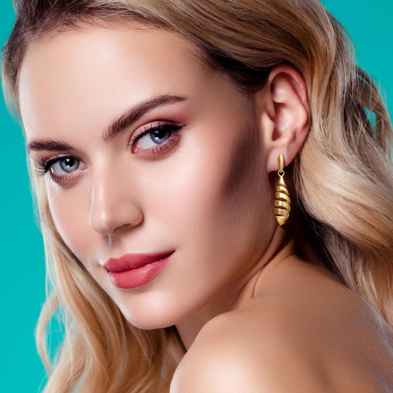 14K Gold Plated Spiraled Pinecone-Inspired Design Studs Earrings  for Women