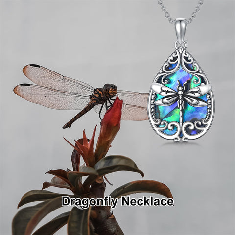 Sterling Silver Abalone Shell Dragonfly Butterfly Bee Hummingbird Pendant Necklace for Women