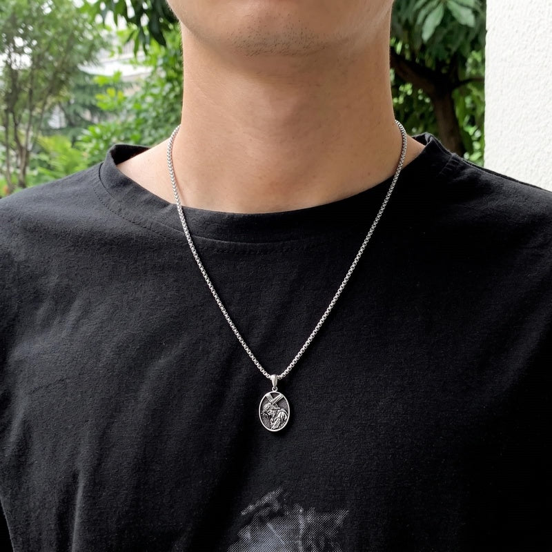 Sterling Silver Praying Hands Angel Sword Wing Cross Pendant Necklace Religious Gifts for Men