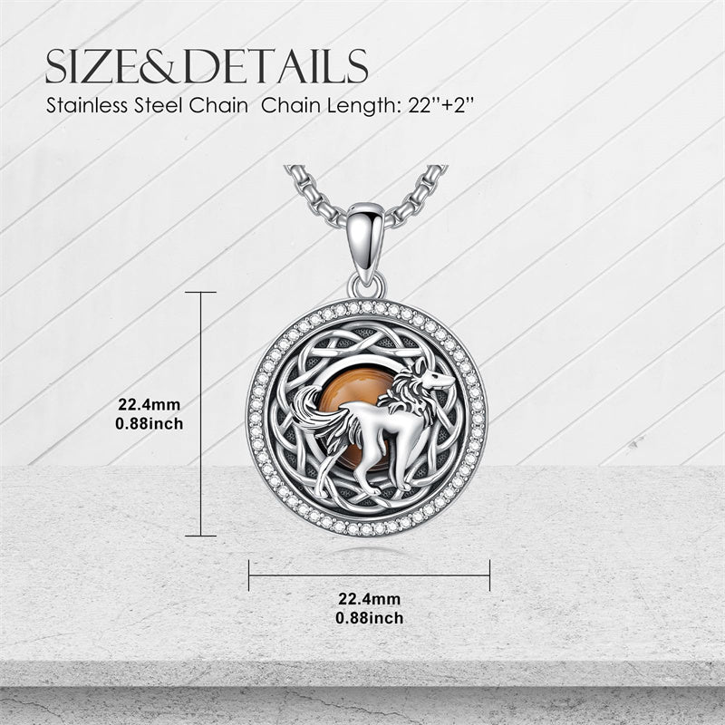 Sterling Silver Tiger Eye Eagle Lion Pendant Necklace for Men