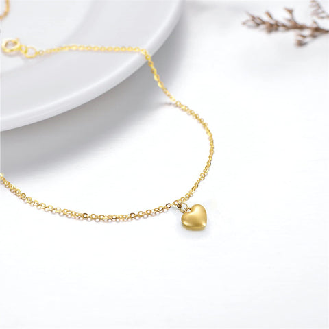 14k Gold Puff Heart Single Layer Anklet