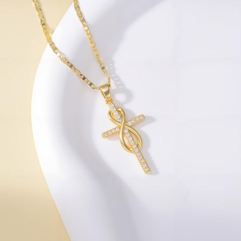 14K Gold Plated Cross Infinity  Pendant Necklace  for Women