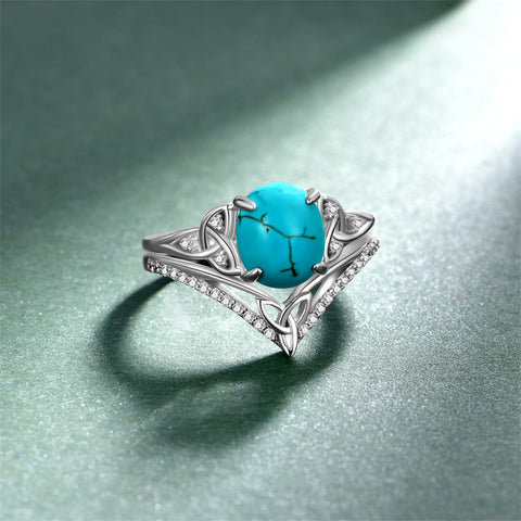 Sterling Silver Genuine Turquoise Engagement Wedding Ring Set for Women
