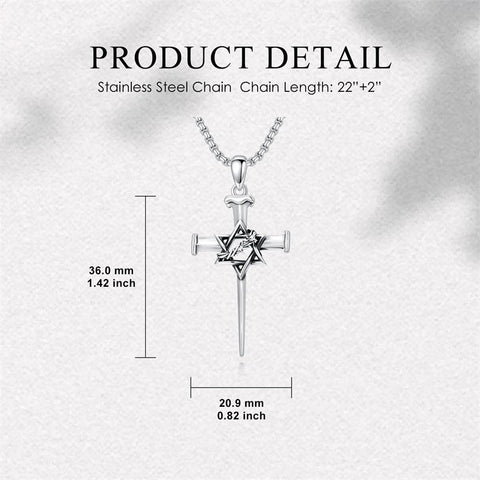Sterling Silver Star Of David  Cross Pendant Necklace