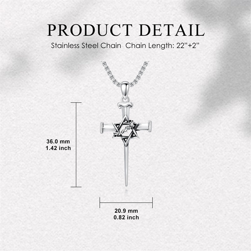 Sterling Silver Star Of David  Cross Pendant Necklace