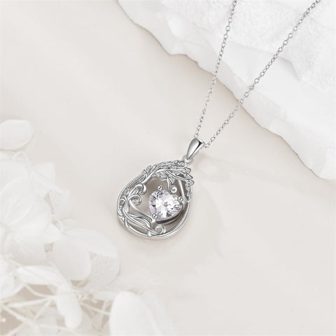 Sterling Silver Birthstone Teardrop Tree of Life Pendant Necklace
