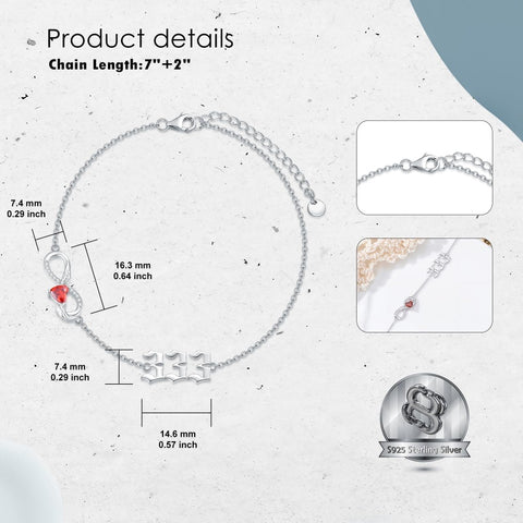 Sterling Silver Infinity Angel Number 111 333 444  777 Bracelet Gifts for Christmas Birthday