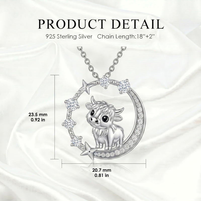 Sterling Silver Cubic Zirconia Raccoon Cat Dog Corgi Otter Highland Cow Pendant Necklace Gift for Birthday Christmas